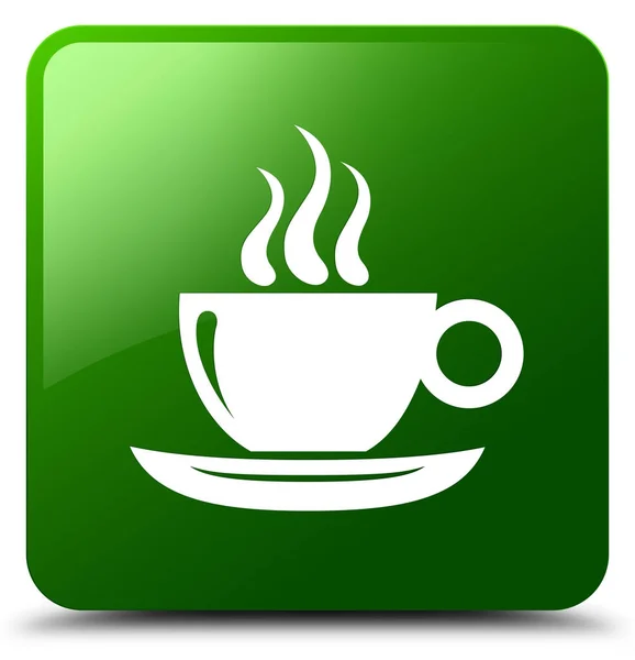 Taza de café icono verde botón cuadrado — Foto de Stock