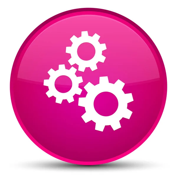 齿轮图标特殊粉红色圆形按钮 — 图库照片