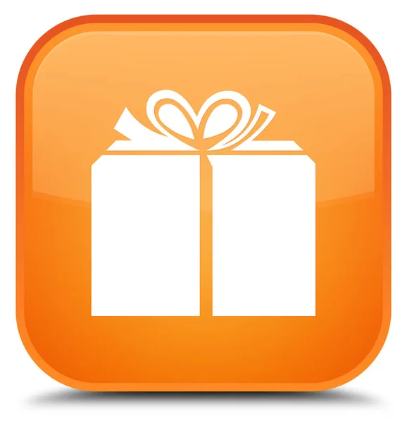 Піктограма подарункової коробки спеціальна помаранчева квадратна кнопка — стокове фото