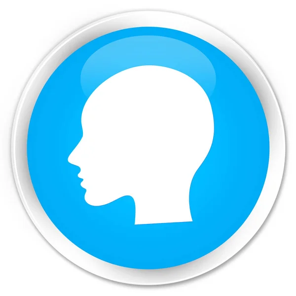 Cabeza mujer cara icono premium cyan azul botón redondo —  Fotos de Stock