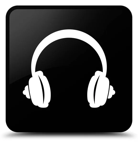 Fejhallgató ikon fekete négyzet gomb — Stock Fotó