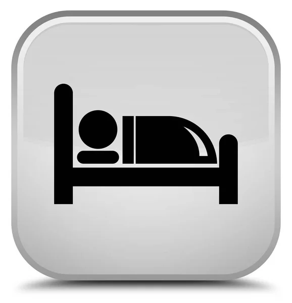 호텔 침대 아이콘 특별 한 흰색 사각형 버튼 — 스톡 사진