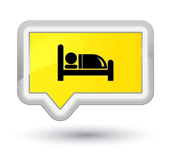 Ícone da cama do hotel botão banner amarelo primo — Fotografia de Stock