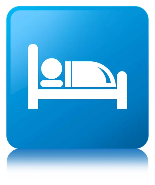 Icono de la cama del hotel botón cuadrado azul cian — Foto de Stock