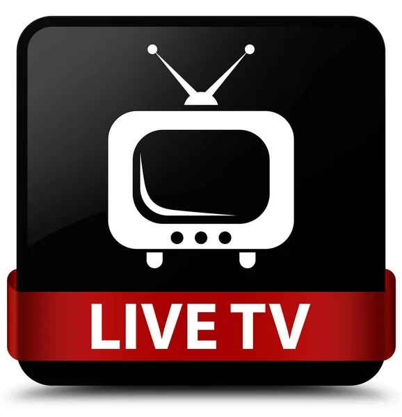 TV en vivo negro botón cuadrado rojo cinta en el centro —  Fotos de Stock