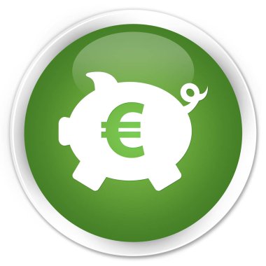 Kumbara euro işareti simgesi sigorta primi yumuşak yeşil yuvarlak düğmesi