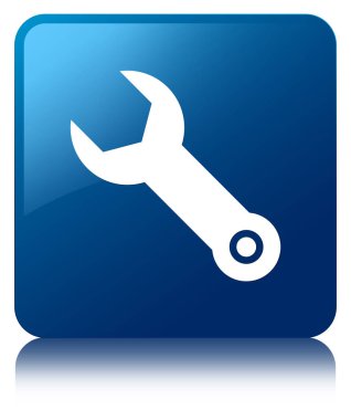 İngiliz anahtarı simgesi mavi kare düğme