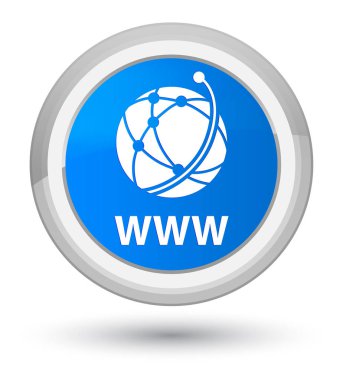 Www (küresel ağ simgesini) asal camgöbeği mavi yuvarlak düğmesi