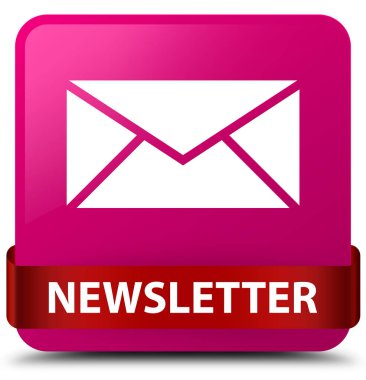 Bülten pembe kare düğme kırmızı kurdele orta