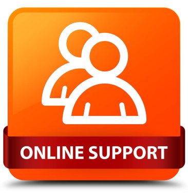 Çevrimiçi destek (grup simgesi) turuncu kare düğme kırmızı kurdele m