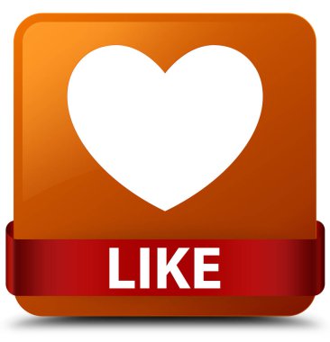 (Kalp simgesi) kahverengi kare düğme kırmızı kurdele gibi ortada