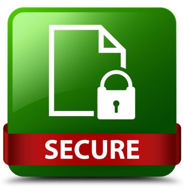 (Belge sayfa asma kilit simgesi) yeşil kare düğme kırmızı ribb güvenli