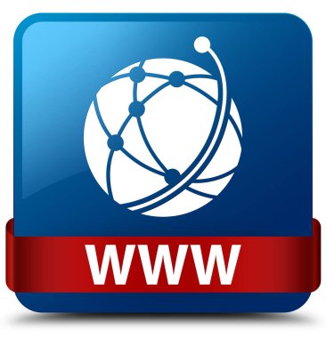 Www (küresel ağ simgesini) mavi kare düğme kırmızı kurdele middl