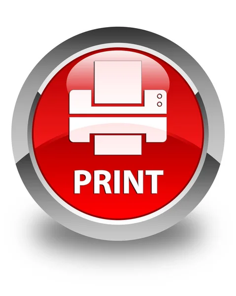 Imprimir (ícone da impressora) botão redondo vermelho brilhante — Fotografia de Stock