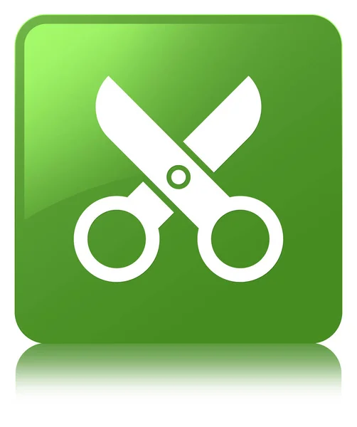 Ícone de tesoura botão quadrado verde suave — Fotografia de Stock