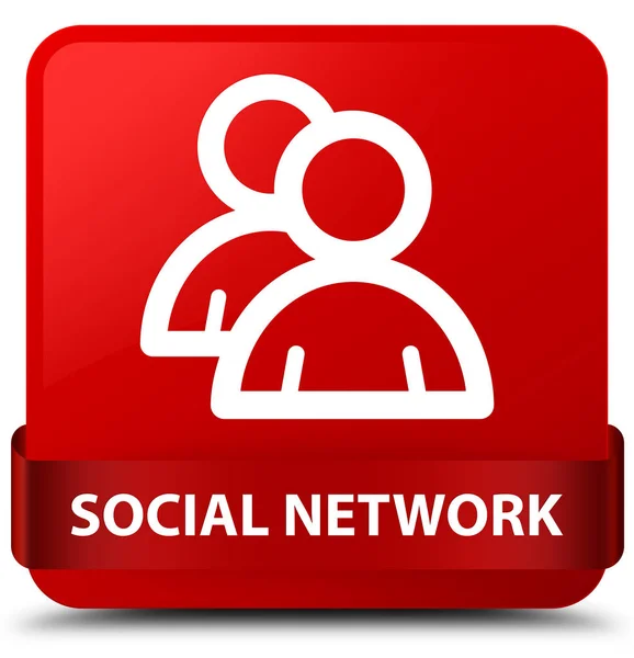 Rede social (ícone de grupo) vermelho quadrado botão fita vermelha no meio — Fotografia de Stock