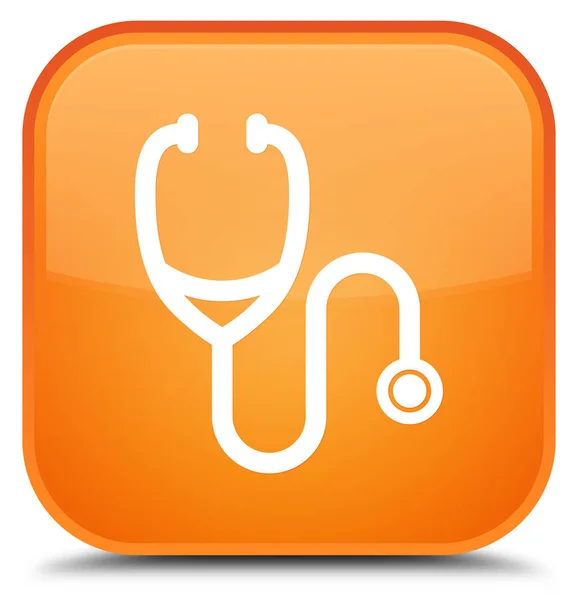 Stetoscopio icona speciale pulsante quadrato arancione — Foto Stock