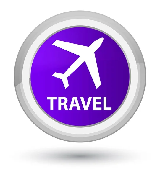 Viagem (ícone de avião) botão redondo roxo principal — Fotografia de Stock