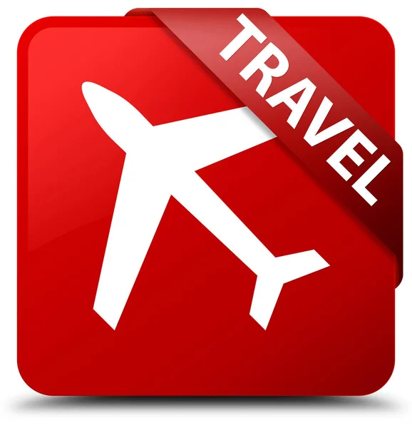 Travel (plane icon) red square button red ribbon in corner — Stock Photo, Image