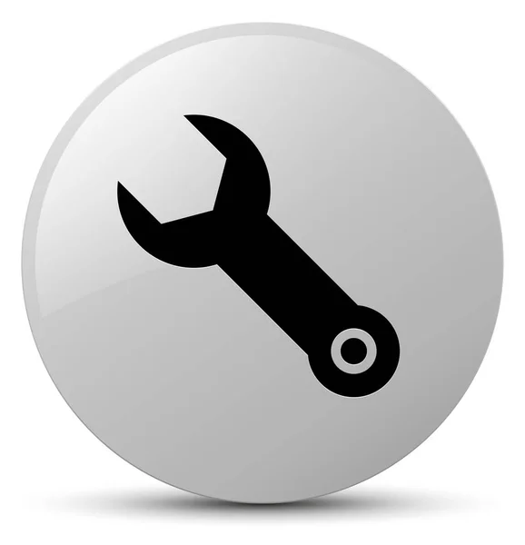 Schraubenschlüssel Symbol weiß runde Taste — Stockfoto