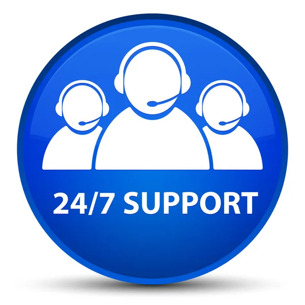 24 / 7 Support (customer care team icon) special blue round button — стоковое фото