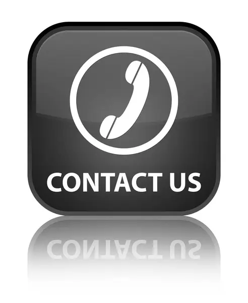 Skontaktuj się z nami (ikonę telefonu) specjalne czarny kwadratowy przycisk — Zdjęcie stockowe