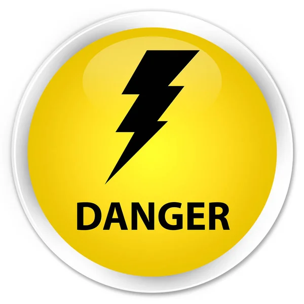 Tehlike (elektrik simgesi) sigorta primi sarı yuvarlak düğmesi — Stok fotoğraf