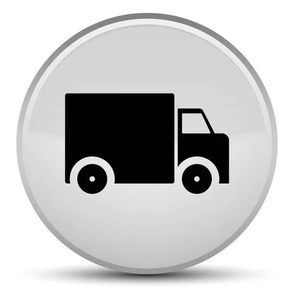 Ícone de caminhão de entrega botão redondo branco especial — Fotografia de Stock