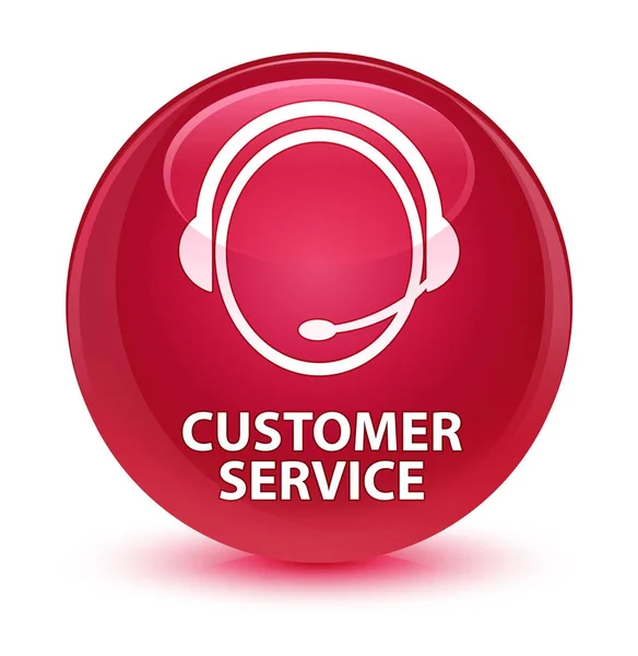 Müşteri hizmeti (müşteri bakım simgesi) cam gibi pembe yuvarlak düğmesi — Stok fotoğraf