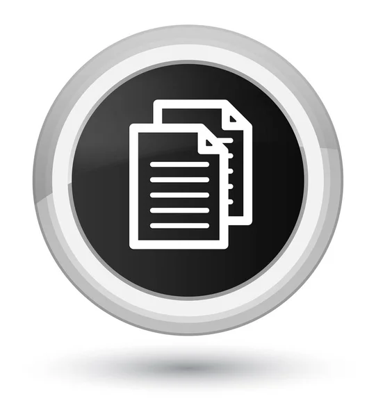 Documents icon prime black round button — Stock Photo, Image