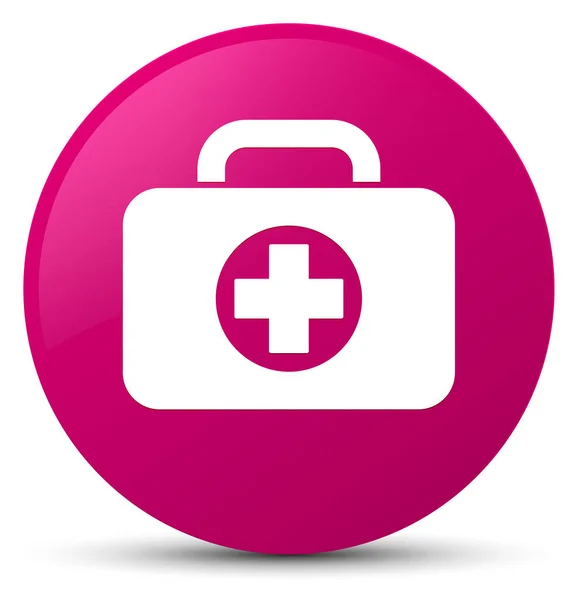 First aid kit bag ikona różowy okrągły przycisk — Zdjęcie stockowe