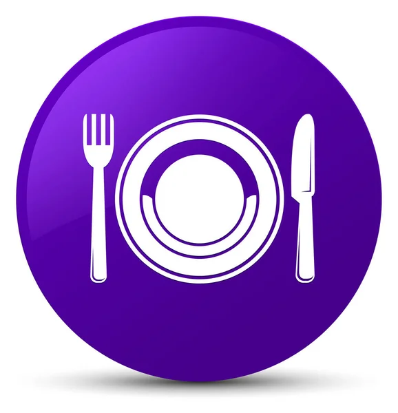 Піктограма харчової пластини фіолетова кругла кнопка — стокове фото