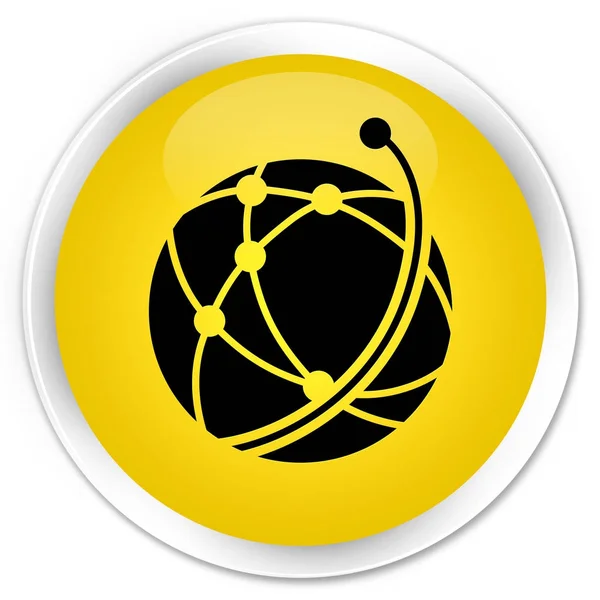 Globální síť ikonu premium žluté kulaté tlačítko — Stock fotografie