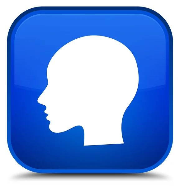 Cabeça mulher rosto ícone especial azul quadrado botão — Fotografia de Stock