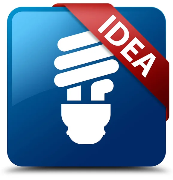Idea (ikonu žárovky) modré čtvercové tlačítko červenou stužkou v rohu — Stock fotografie