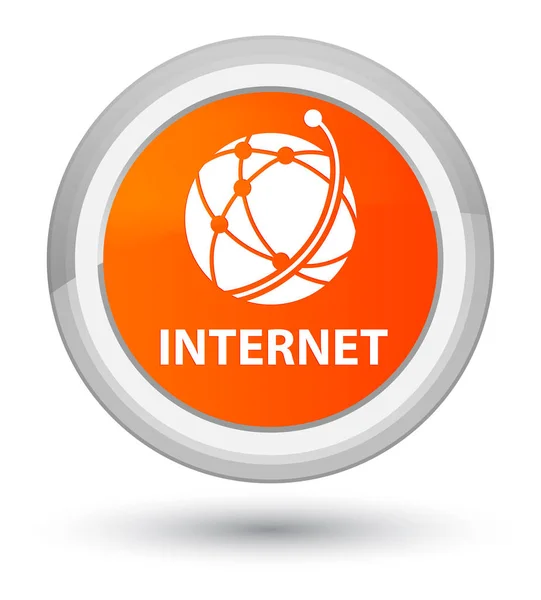 インターネット (グローバル ネットワーク アイコン) プライム オレンジ色の丸いボタン — ストック写真