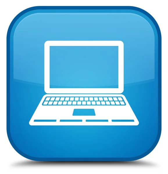 ノート パソコン アイコン特別なシアン青い正方形ボタン — ストック写真