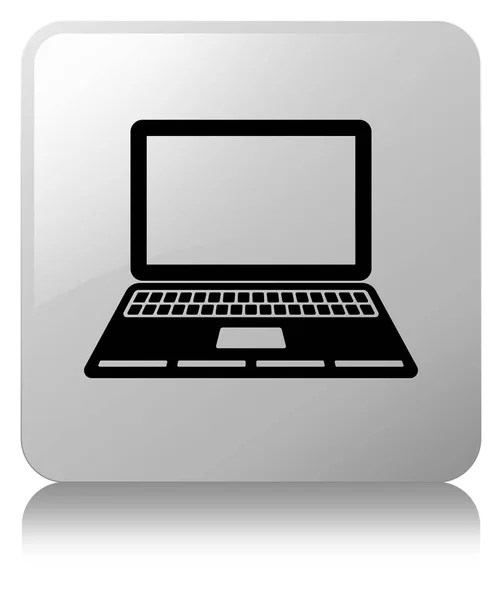 Icona del computer portatile pulsante quadrato bianco — Foto Stock