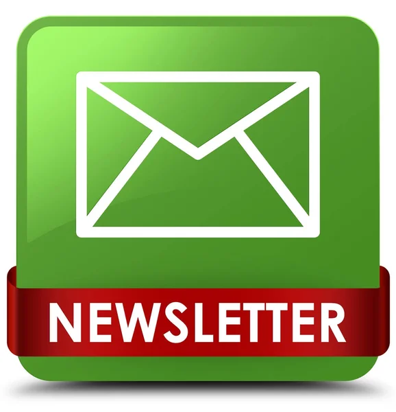 Newsletter miękki zielony przycisk kwadratowy czerwoną wstążką w środku — Zdjęcie stockowe
