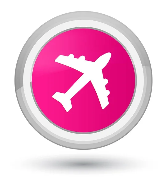 Ícone de avião botão redondo rosa primo — Fotografia de Stock