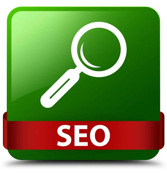 Seo green square button red ribbon in middle — Stock Photo, Image
