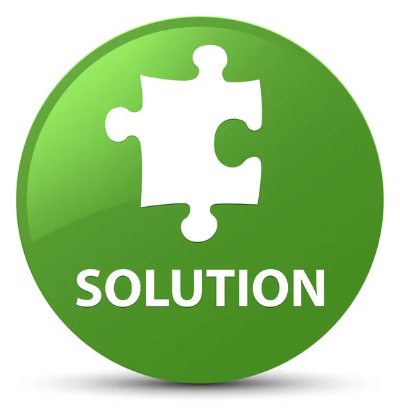 Solução (ícone de quebra-cabeça) botão redondo verde suave — Fotografia de Stock