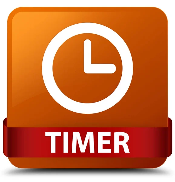 Timer bruin vierkante knop rood lint in Midden — Stockfoto