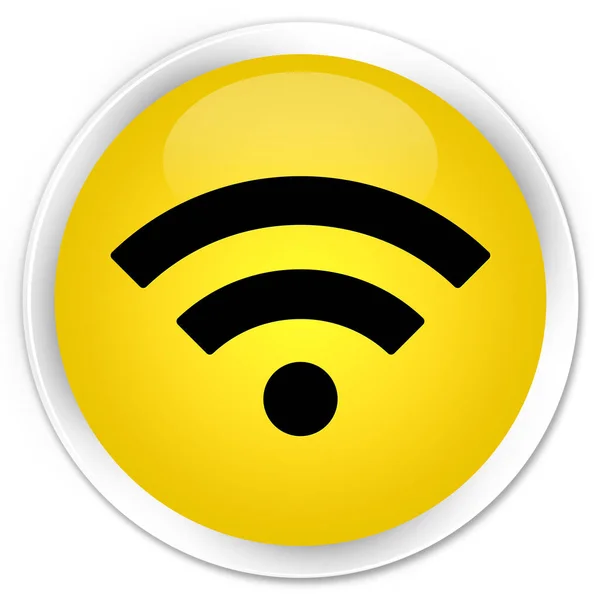 Pulsante rotondo giallo premium icona Wifi — Foto Stock