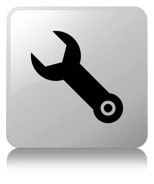 Wrench icon white square button — Stock Photo, Image