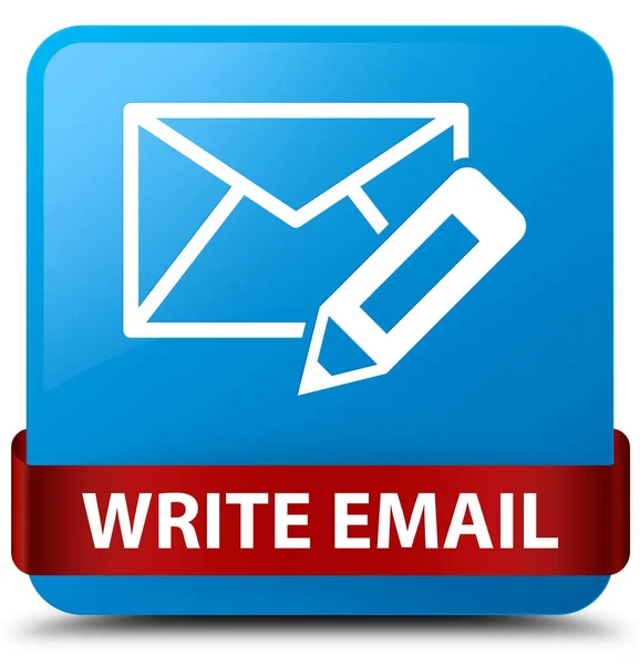 E-posta camgöbeği mavi kare düğme kırmızı kurdele ortada yazmak — Stok fotoğraf