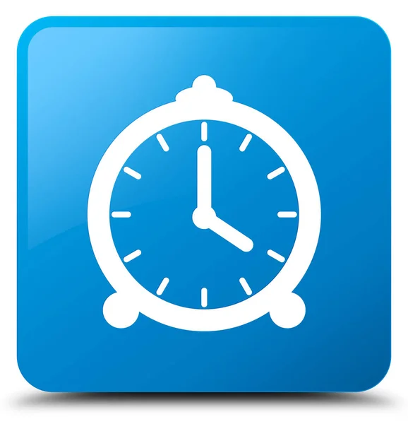 Alarm clock icon cyan blue square button — Stock Photo, Image