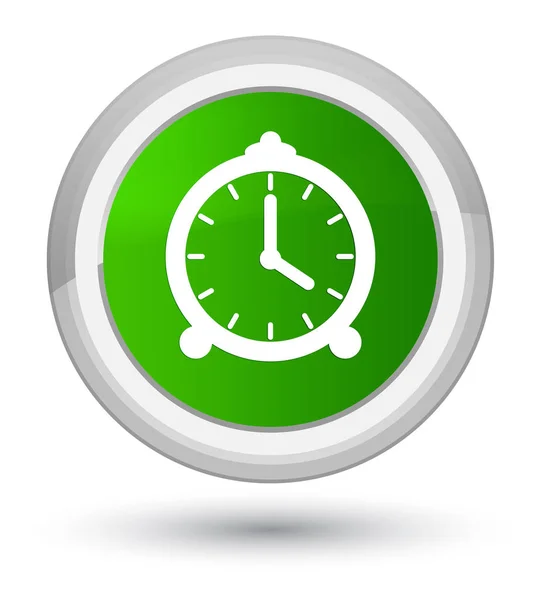 Ícone do relógio de alarme botão redondo verde principal — Fotografia de Stock