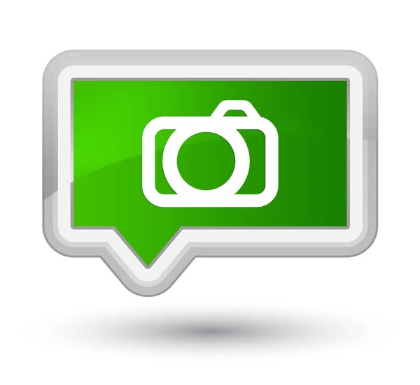 Icona della fotocamera primo pulsante banner verde — Foto Stock