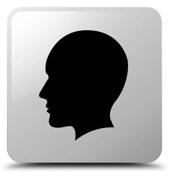 Κεφάλι ανδρών πρόσωπο εικονίδιο λευκό τετράγωνο κουμπί — Φωτογραφία Αρχείου